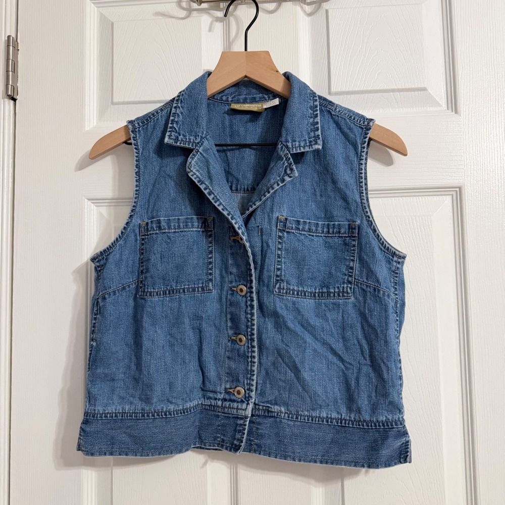 VTG 1990s Liz Claiborne Womens M Denim Vest Blue Cotton Jean Button Front top